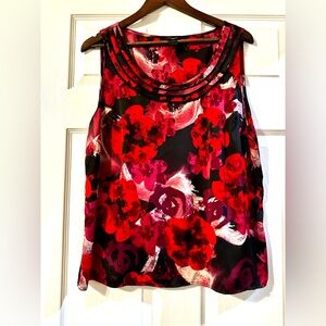 Ann Taylor Red and Black Floral Blouse